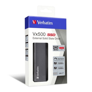 Внешний твердотельный накопитель Verbatim VX500, 240 ГБ, USB-C 3.1, алюминий