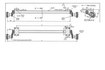Ось KNOTT без тормозов для лодочного прицепа 750кг 1190мм 1623мм 4х100