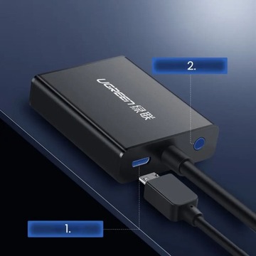 АДАПТЕР UGREEN HDMI (ПАНЕЛЯ) – VGA (МАМА) АДАПТЕР КАБЕЛЬ MICRO USB 1M
