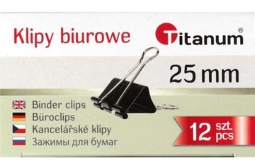 Klipsy biurowe spinacze 25 mm czarne 12 szt. żabki
