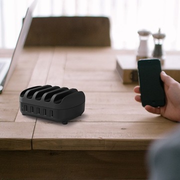 Зарядная станция Orico 5x USB-A 40 Вт черная, кабель питания