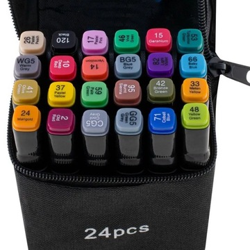 Спиртовые маркеры двухсторонние в футляре 24 + подставка.