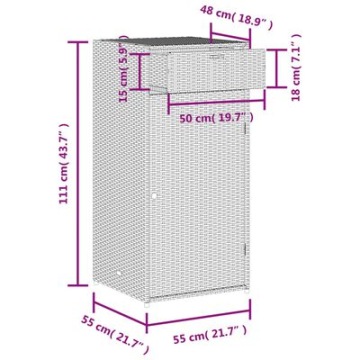 vidaXL Садовый шкаф Коричневый 55x55x111 см Поли Ротанг