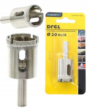 АЛМАЗНАЯ КОРОНОЧНАЯ ПИЛА КРУЖЕВО ДЛЯ КЕРАМИЧЕСКОЙ ПЛИТКИ ГЛАЗУРЬ СТЕКЛО 20 мм