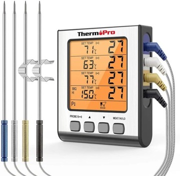 Цифровой кухонный термометр ThermoPro TP-17H, четыре зонда, серебристый
