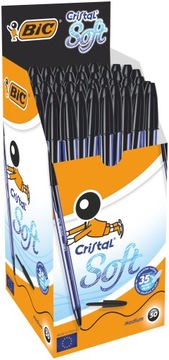 50x BIC CRISTAL SOFT DŁUGOPIS CZARNY GRUBY ZE SKUWKĄ BIUROWY SZKOLNY