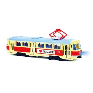 CZESKI TRAMWAJ RETRO 28CM PRAGUE ŚWIATŁO DŹWIĘKI