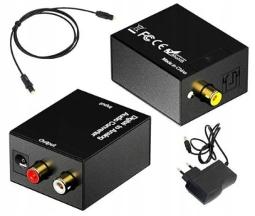 KONWERTER SYGNAŁU AUDIO SPDIF TOSLINK COAXIAL 2x RCA JACK DAC Z ZASILACZEM
