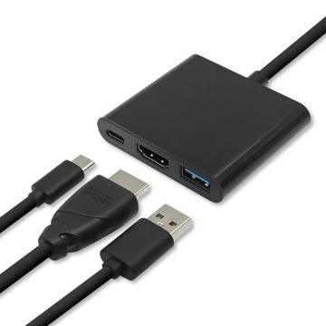 Адаптер-концентратор Qoltec USB-C 3.1 3 в 1 / USB 3.0 / HDMI 4K / USB-C 3.1 PD 100 Вт
