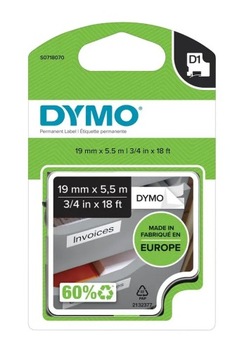 ЛЕНТА ПОЛИЭФИРНАЯ DYMO D1 S0718070 19MMx5,5M ЧЕРНАЯ/Б