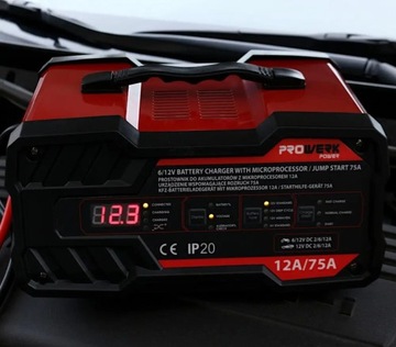 PROSTOWNIK ŁADOWARKA DO AKUMULATORÓW Z ROZRUCHEM 6V 12V 12A 75A AGM ŻEL SLA