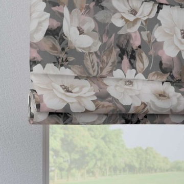 Римская штора на карнизе с цветами на сером фоне 130