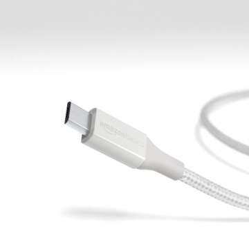 Кабель-переходник USB C — Micro-B 2.0 0,9 м, серебряная оплетка AMAZON