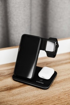 CANYON WS-303 ИНДУКЦИОННОЕ ЗАРЯДНОЕ УСТРОЙСТВО 15ВТ 3в1 ЧЕРНОЕ