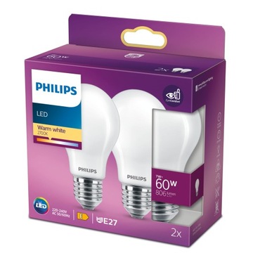 Żarówka PHILIPS LED 7W = 60W 806 lm ciepły biały 2 szt.