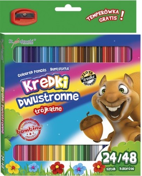 Двухсторонние треугольные мелки, 24/48 цветов. Бамбино.
