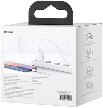 Настенное зарядное устройство Baseus Quick 1C, 20 Вт, USB-C, 1 м