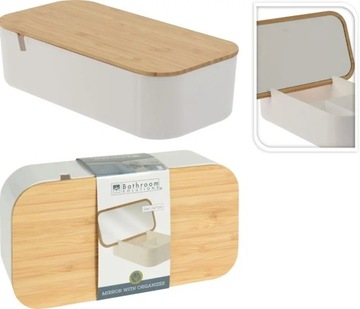 Бамбуковый косметический органайзер с зеркалом.