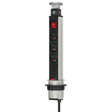 Настольный удлинительный кабель Tower-Power 3 розетки + 2xUSB 2 м H05VV-F 3G1.5 вкл.