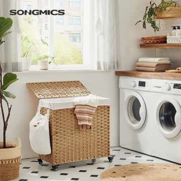 Отдельностоящая корзина для белья Songmics 140л, оттенки коричневого и бежевого