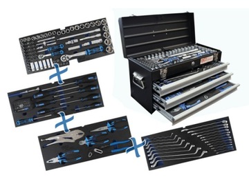 Металлический чемодан, ящик для инструментов, аксессуары, 3 ящика, 143 предмета. БГС