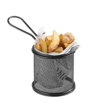 Koszyk do serwowania smażonych przekąsek frytek z uchwytem czarny 255x153x4