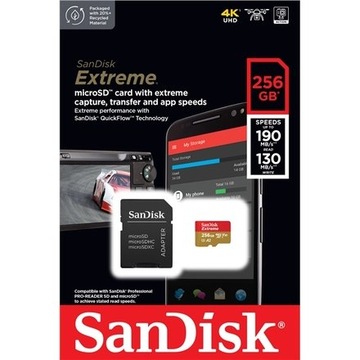 SanDisk microSDXC Extreme 256 ГБ 190/130 МБ/с A2 C10 V30 UHS-I U3