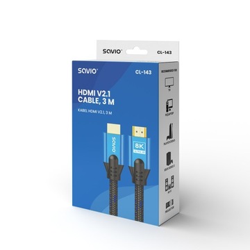 Кабель HDMI (М) v2.1, 3м, 8К, медный, синий