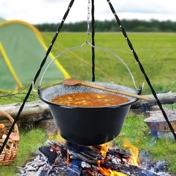 Венгерский подвесной казан, эмалированная кастрюля для костра барбекю, ЧЕРНЫЙ, 8л