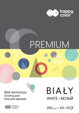 BLOK TECHNICZNY A3 PREMIUM BIAŁY HAPPY COLOR 10 arkuszy 250g
