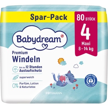 Pieluszki Babydream Premium r 4 8-14 kg 80 szt.