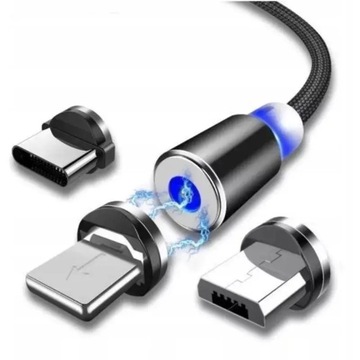 KABEL MAGNETYCZNY ŁADUJĄCY USB 3w1 LED ŁADOWARKA