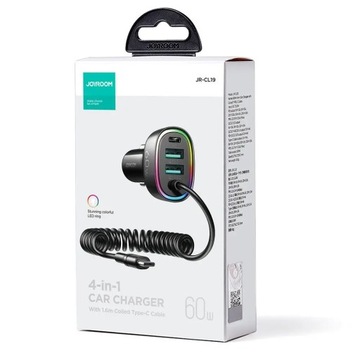 Быстрое автомобильное зарядное устройство Joyroom 4 в 1 PD, QC3.0, AFC, FCP с USB-кабелем