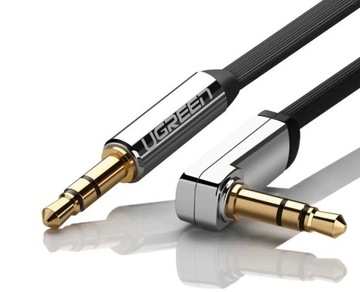 Kątowy kabel mini jack 3,5mm AUX UGREEN AV119 płaski 3m (czarny)