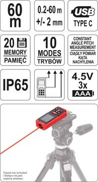 ЛАЗЕРНЫЙ ДАЛЬНОМЕР 60М YATO YT-73127