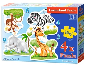Castorland 4w1 Puzzle konturowe dzikie zwierzęta Afryka
