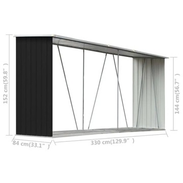 vidaXL Деревянный навес из оцинкованной стали 330x84x152 см, антрацит