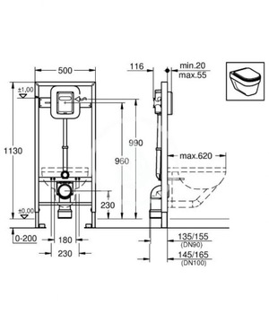 Grohe Rapid SL - Montaż podtynkowy do wiszącej miski WC, z zaworem spłukuj