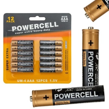 ЦИНК-УГЛЕРОДНЫЕ БАТАРЕИ POWERCELL AAA (R3) 12 шт.