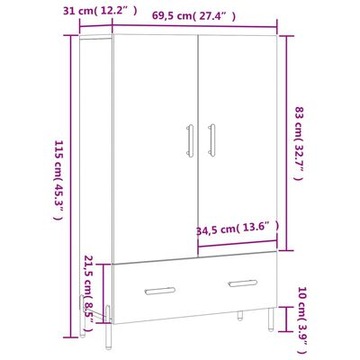 Высокий шкаф, бетонно-серый, 69,5x31x115 см