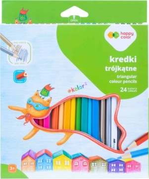 Кольорові олівці Happy Color трикутні дерев'яні 24 кол.