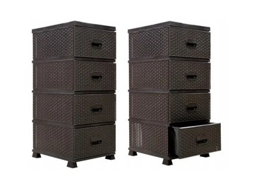 ПЛАСТИКОВЫЙ ШКАФ С 4 ЯЩИКАМИ ДЛЯ ВАННОЙ КОМНАТЫ КОРИЧНЕВЫЙ РОТАНГ M1