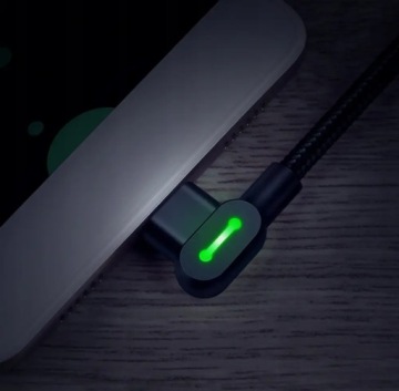 USB-A угловой - Угловой кабель USB-C, LED, FAST, QC, 3А, 3м