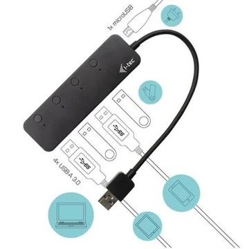 I-TEC Hub USB Металлический концентратор USB 3.0, 4 порта, вкл./выкл.