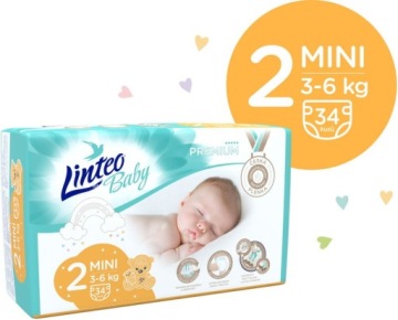 LINTEO Підгузки Підгузки Для Дітей 3-6 кг Baby Преміум Міні 34 шт.