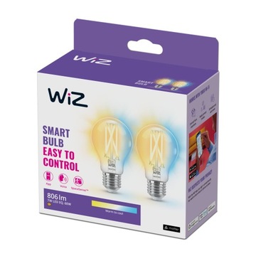 WiZ SET 2x светодиодные лампы E27 A60 Filmant 7W (60W) 806lm 2700-6500K IP20, с регулировкой яркости