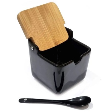 Чёрная САХАРНИЦА Фарфоровая ФАРФОРОВАЯ ЛОЖКА КОНТЕЙНЕР ДЛЯ СОЛЕВОГО САХАРА