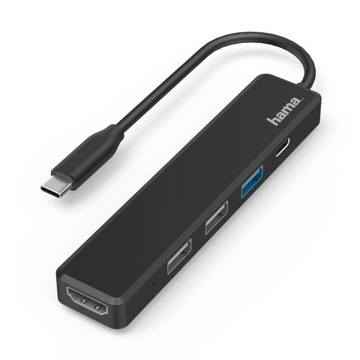Hama Multiport USB 3.2 USB-C, 5 portów (3x USB A, USB C, HDMI) hub czarny.