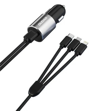 Автомобильное зарядное устройство Dudao 3in1 USB 3,4 А со встроенным кабелем Lightning/USB T