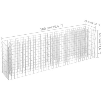 Габион приподнятый, оцинкованная сталь, 180x30x60 см.